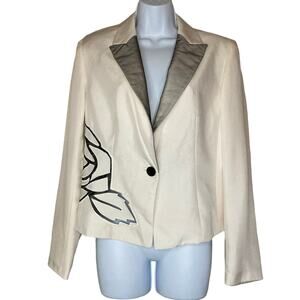 Carlisle Vintage Blazer Jacket With Floral Mesh Inset Collar 100% Silk Size 8